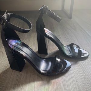 Black Ankle Strap Block Heel